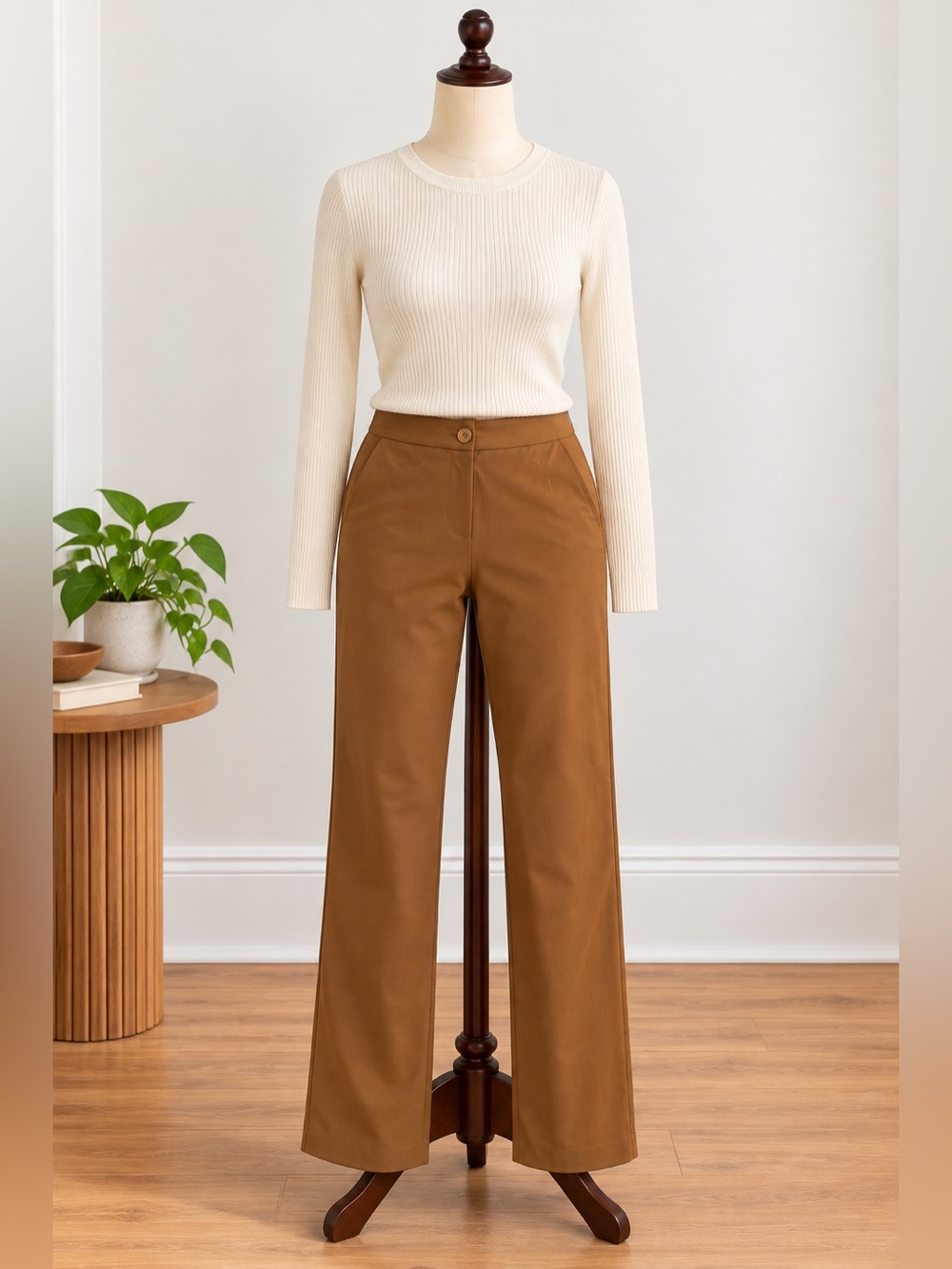 Hilary Radley Camel Brown Straight Leg Pants Size 6 Quiet Luxury Office Chic